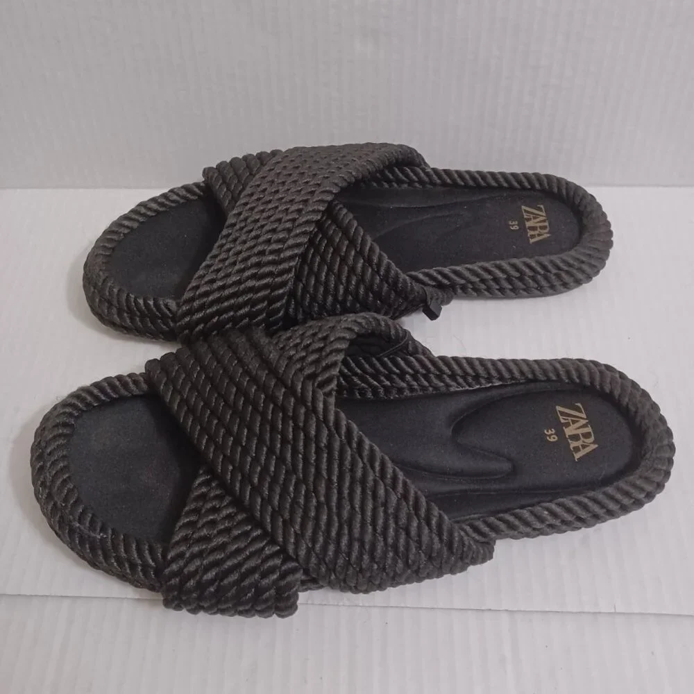 ZARA ROPE SLIDE SANDALS BLACK SIZE 39 - Picture 10 of 12